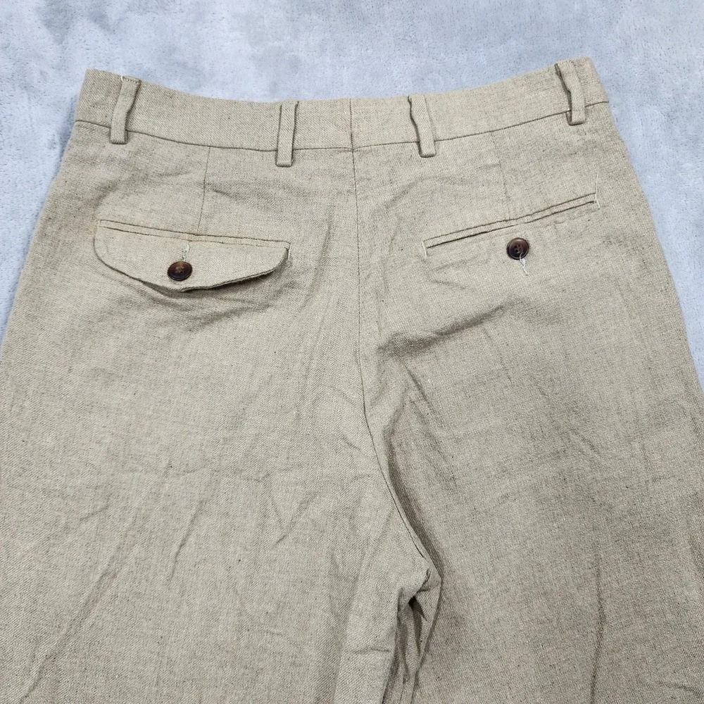 Vintage Dockers Dress Slacks Mens 30x30 Beige Linen Blend Pleated Cuffed Preppy
